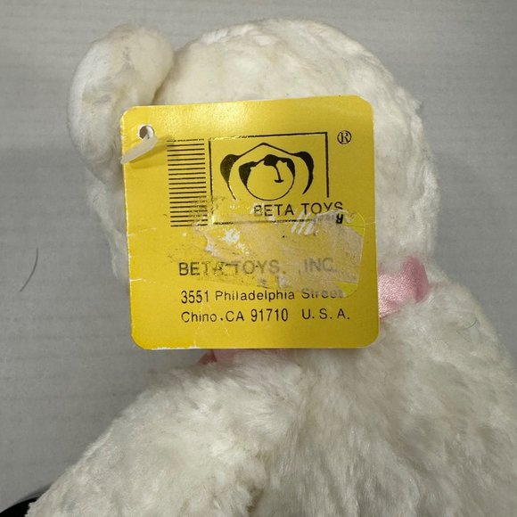 Beta Toys White Teddy Bear Plush 8 Inches Tall Stuffed Animal Pink Ribbon New - Picture 5 of 12